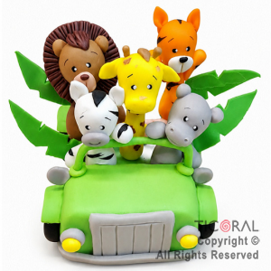 ADORNO AUTO CON ANIMALITOS DE LA SELVA A. PORCELANA FRIA x 1